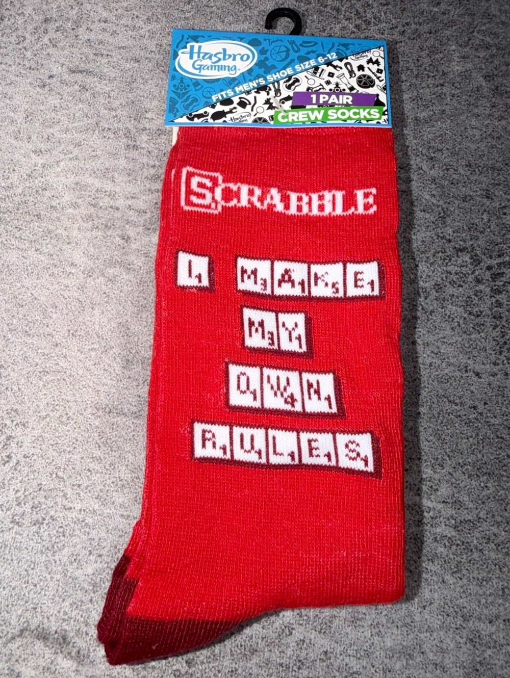 NEW Scrabble Game Socks Hasbro Novelty Crew One Size 8-14 "I MAKE MY OWN RULES"